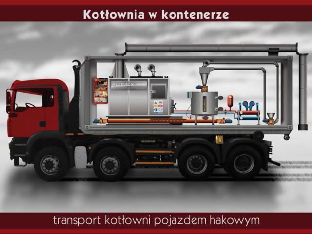 transport kotłowni pojazdem hakowym