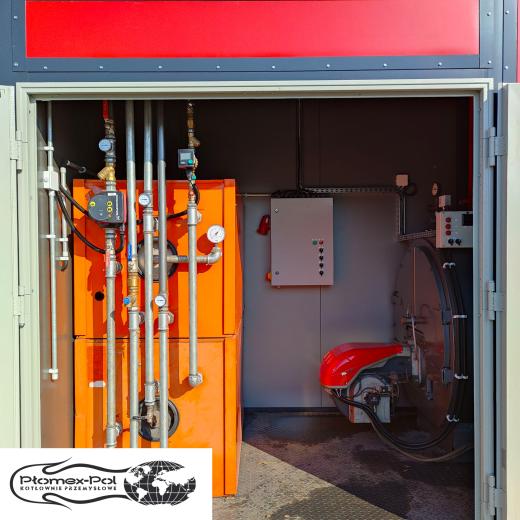 Mobilna kotłownia kontenerowa 600 kW – C.O. + C.W.U. na olej opałowy 2
