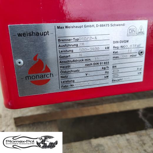 Weishaupt G40/2-A ZM (500-3400 kW) - Przemysłowy Palnik Gazowy - tabliczka znamionowa
