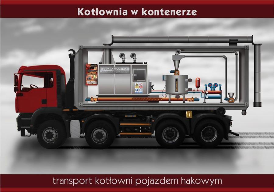 transport kotłowni pojazdem hakowym